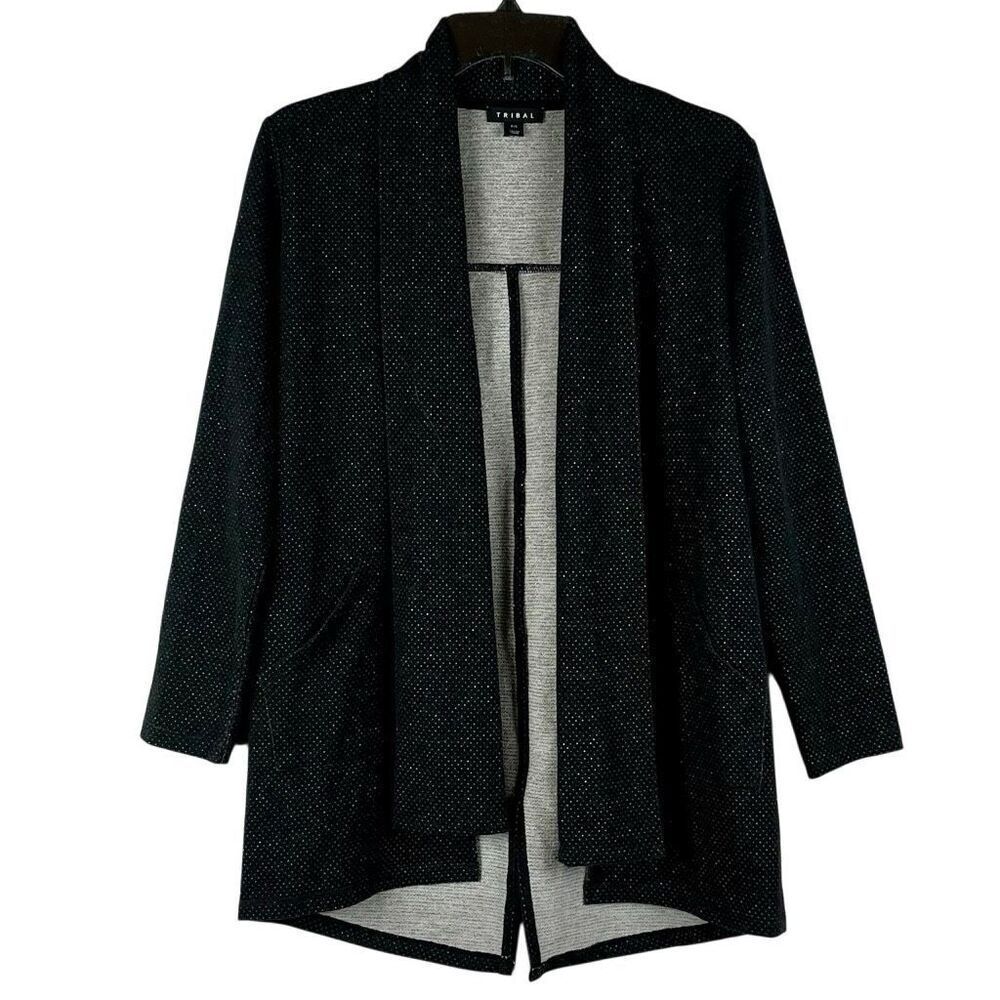 Tribal Black Open Front Longline Cardigan Jacket P/S